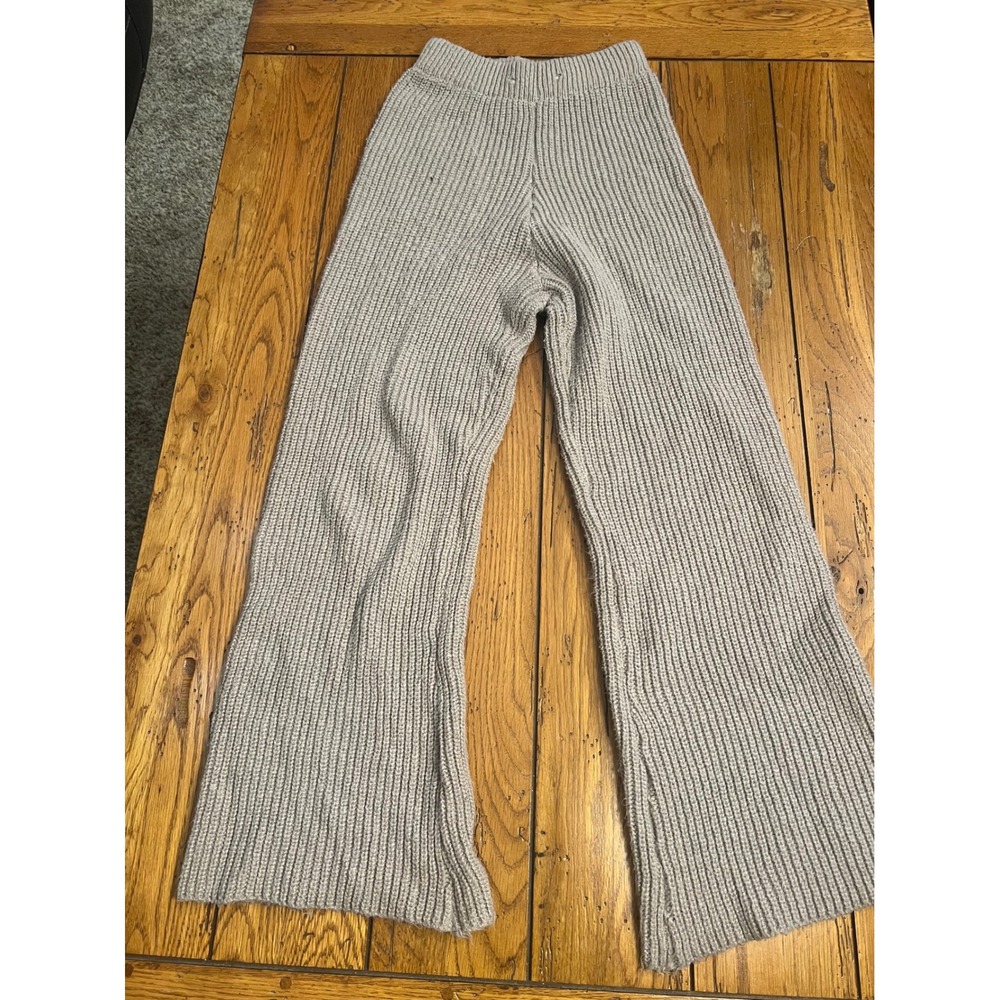 Taupe Ribbed Knit Wide Leg Lounge Pants High Waisted Heathered Oatmeal